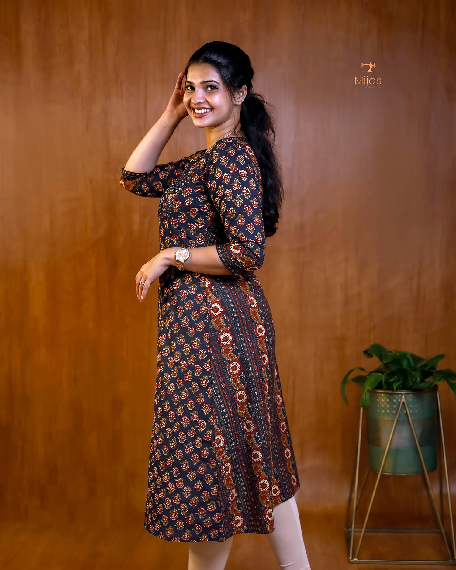 Artisan Mirror Work Ajrakh Kurti with Pocket