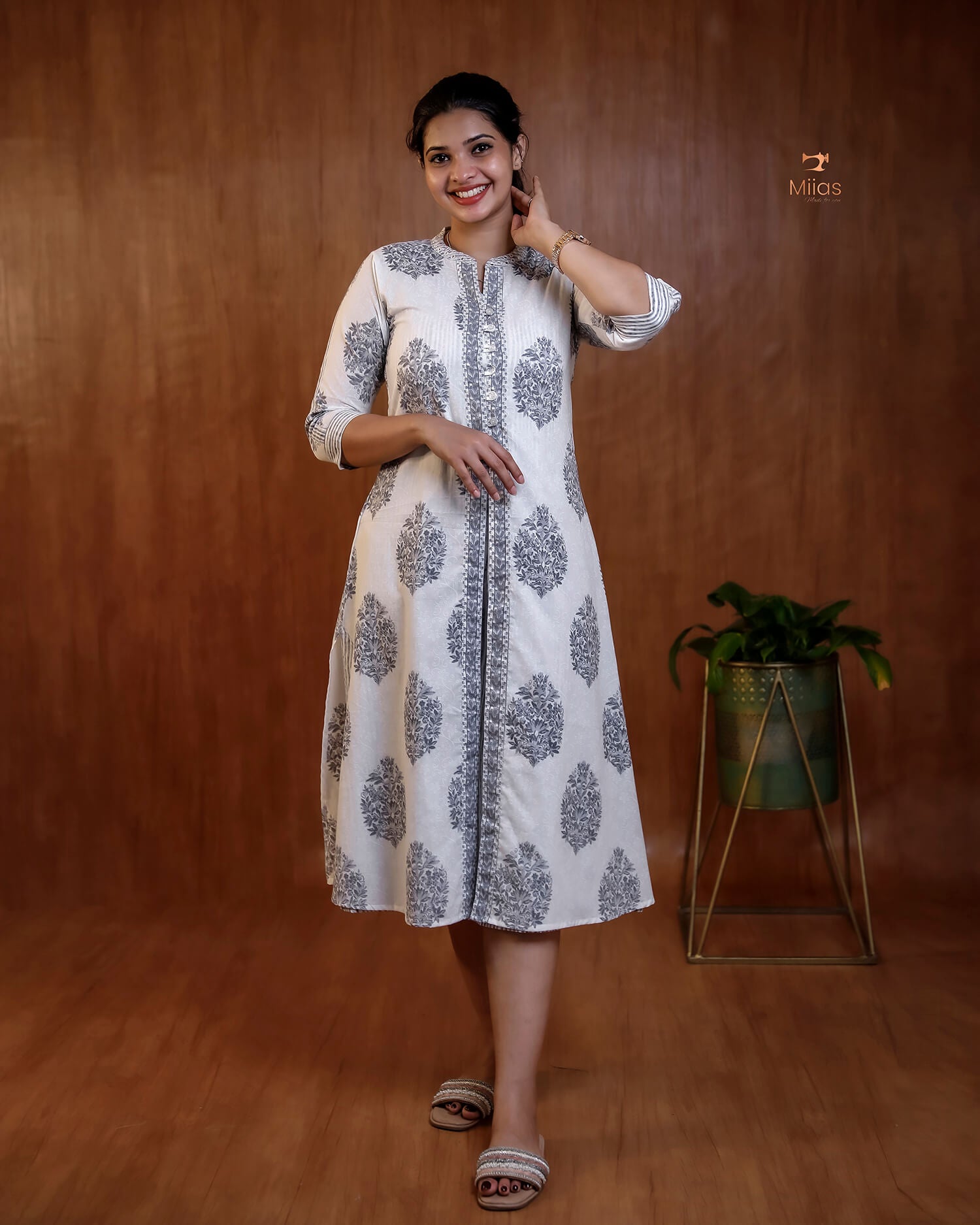Embroidered Cotton Dress & Jacket Set with Mirror Work