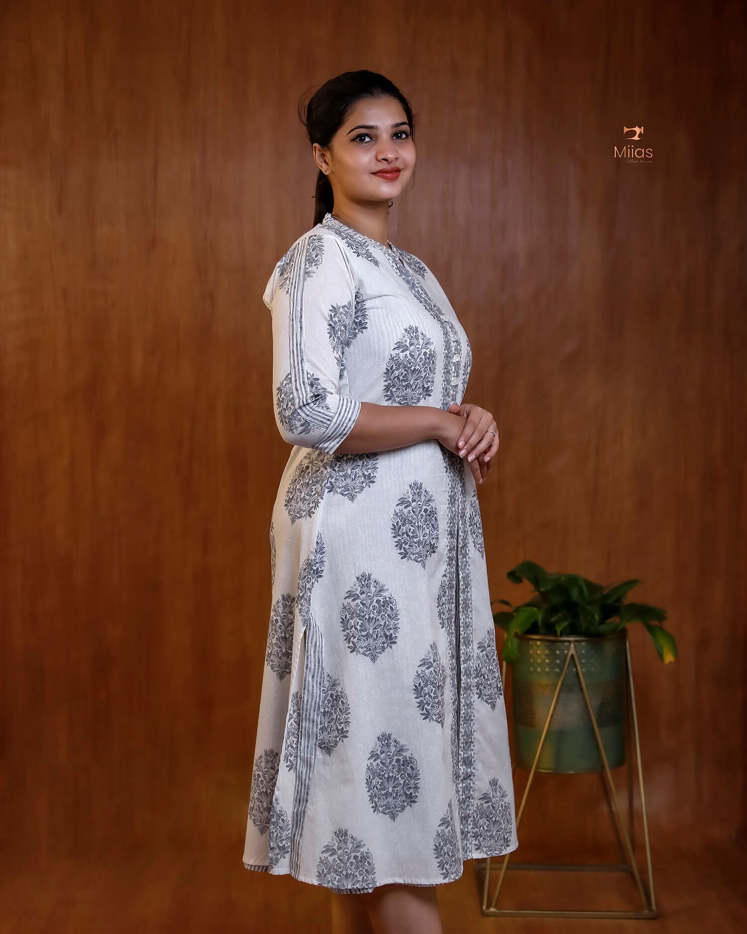 Embroidered Cotton Dress & Jacket Set with Mirror Work