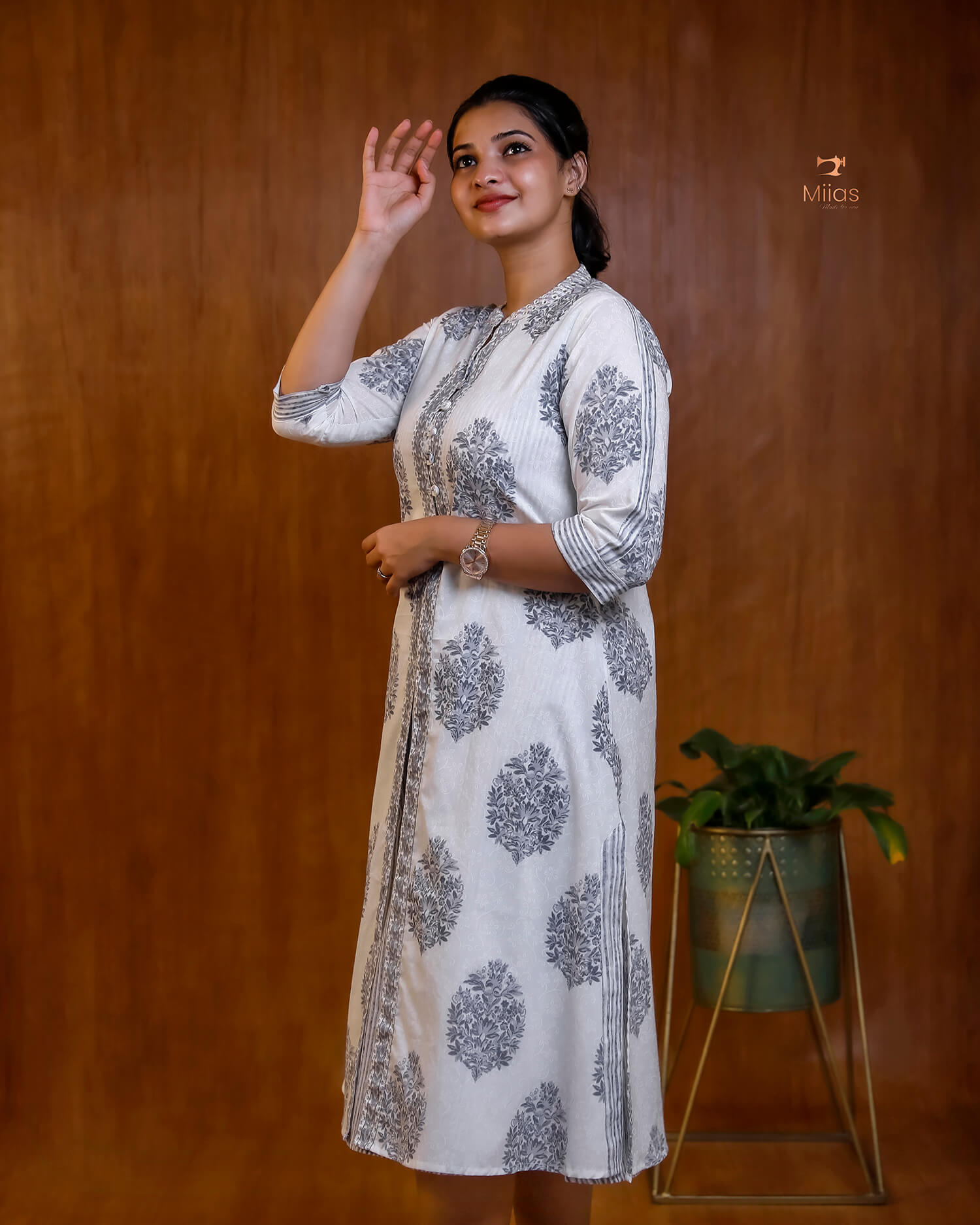 Embroidered Cotton Dress & Jacket Set with Mirror Work
