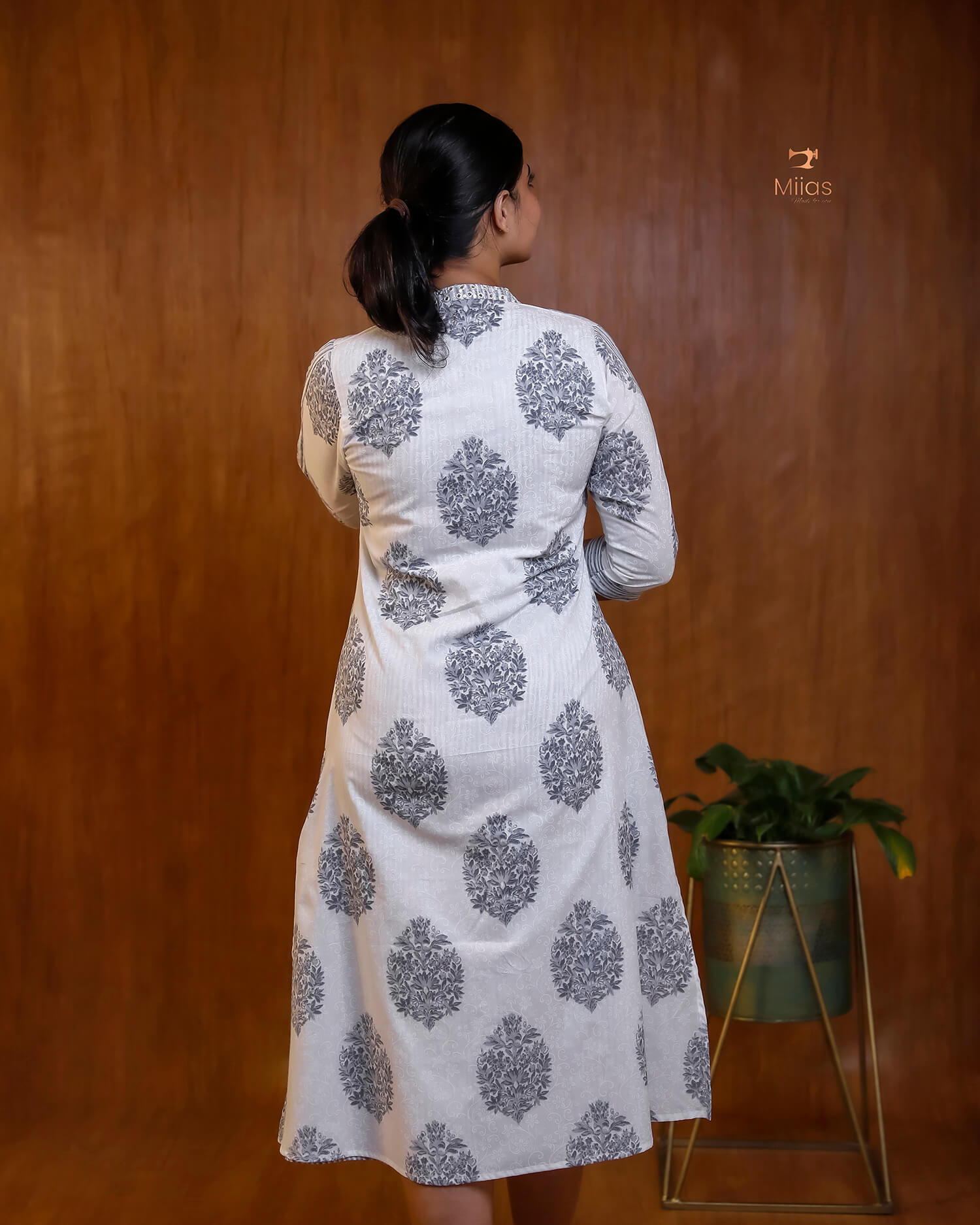 Embroidered Cotton Dress & Jacket Set with Mirror Work