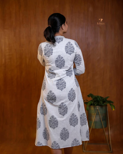 Embroidered Cotton Dress & Jacket Set with Mirror Work
