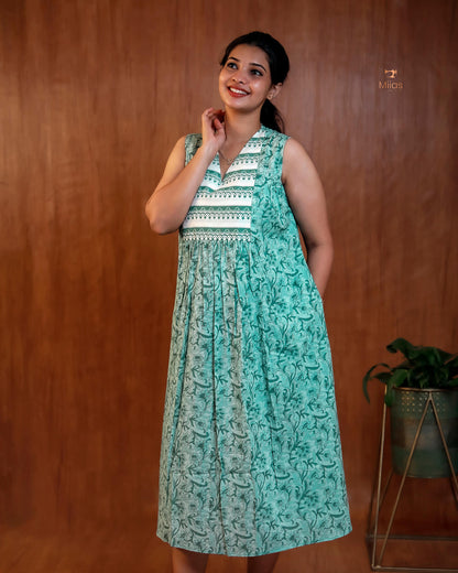 Cotton Maternity Dress with Pockets & Nursing Zips