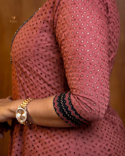 Soft Hakoba Kurti with Ajrakh Print & Mirror Work – Stylish & Comfy