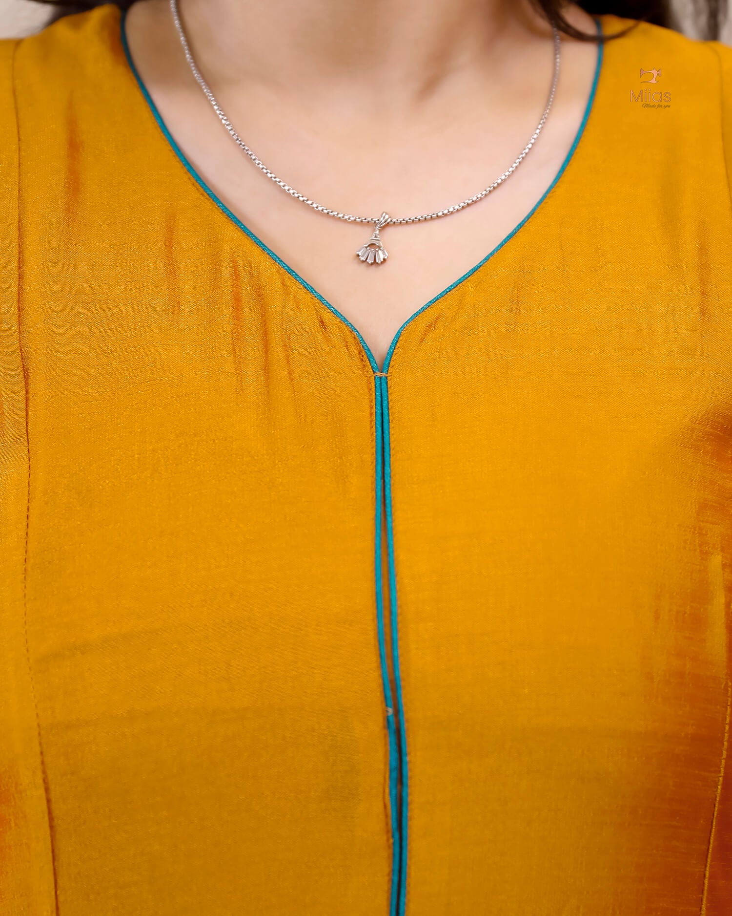 Vichitra Silk Three Piece Set: Embroidered Sleeves & Dupatta-Mustard yellow
