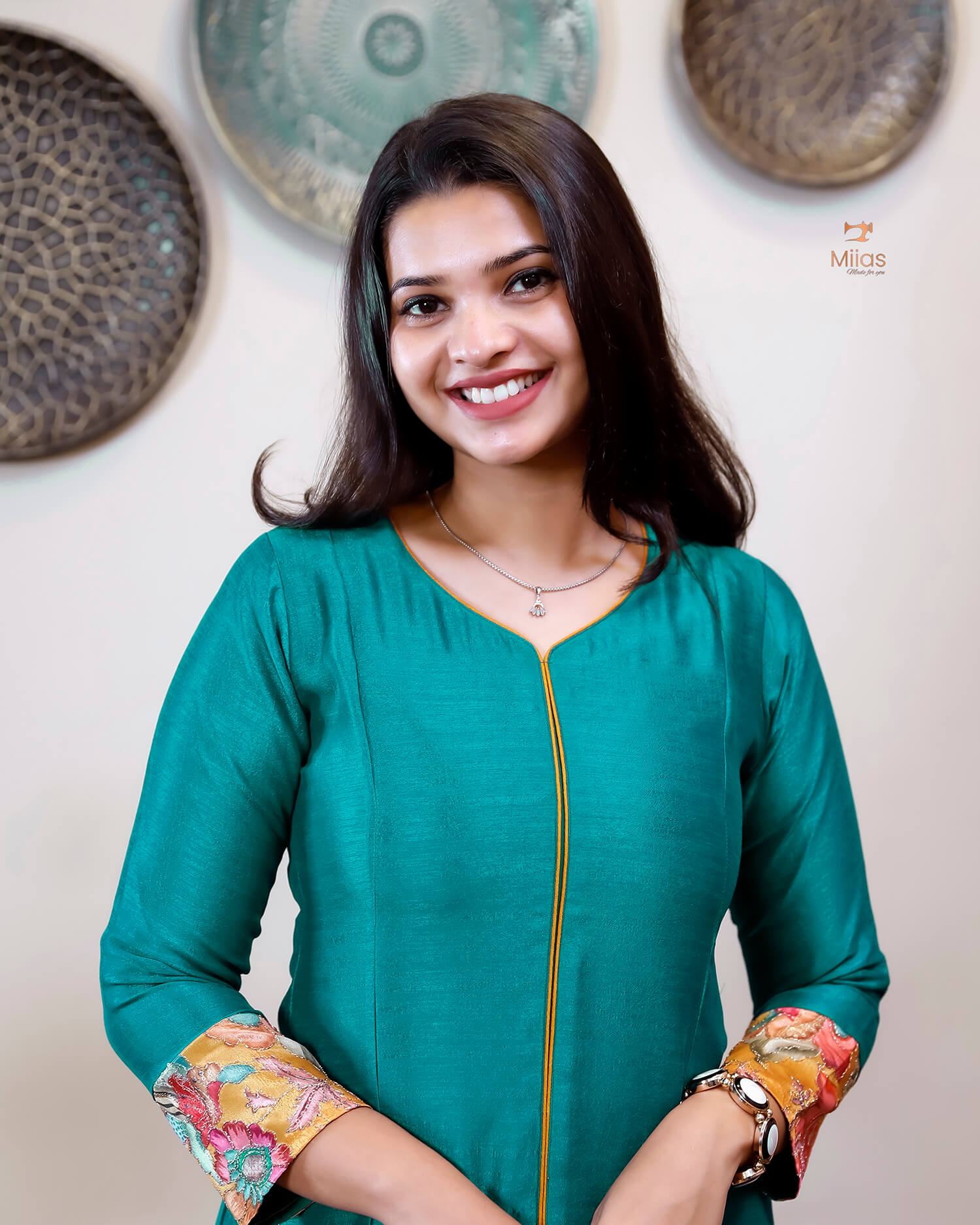 Vichitra Silk Three Piece Set: Embroidered Sleeves & Dupatta-Kingfisher Blue.