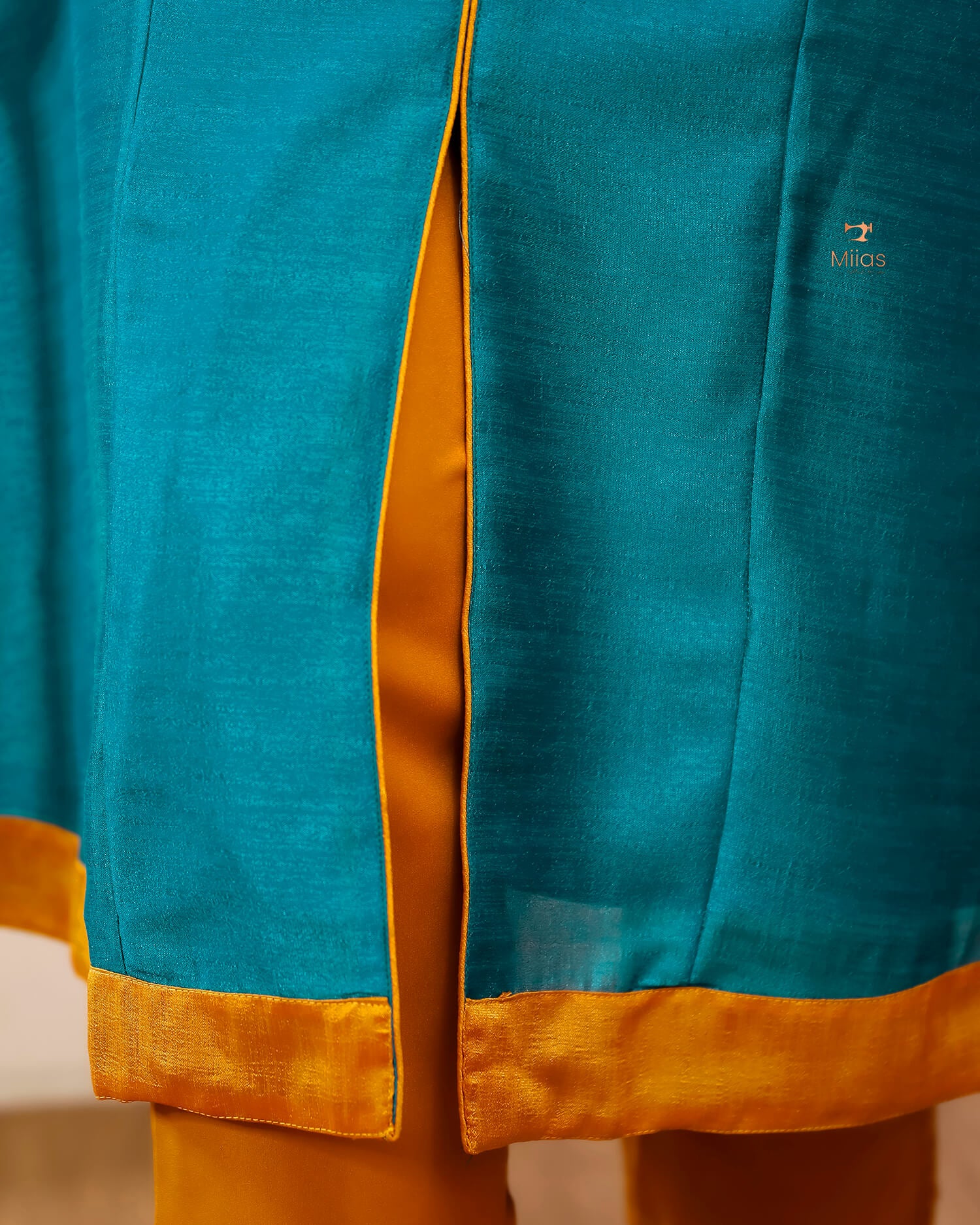 Vichitra Silk Three Piece Set: Embroidered Sleeves & Dupatta-Kingfisher Blue.