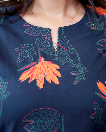 South Cotton Short Top - 40" Versatile Tunic or Mini Dress-Blue.