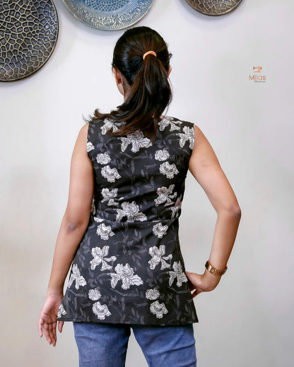 South Cotton Sleeveless Top: Flattering V-Neck Tee-Elephant Grey.