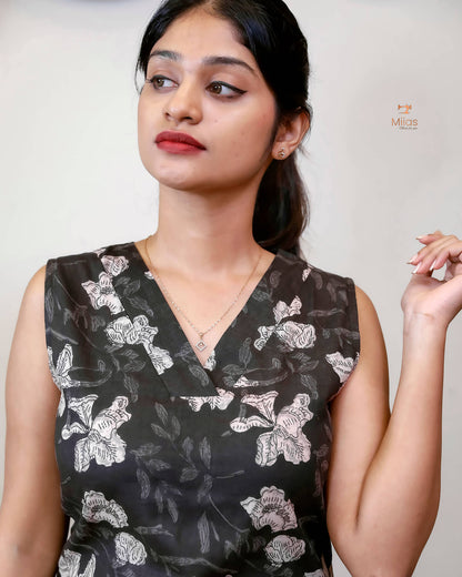 South Cotton Sleeveless Top: Flattering V-Neck Tee-Elephant Grey.