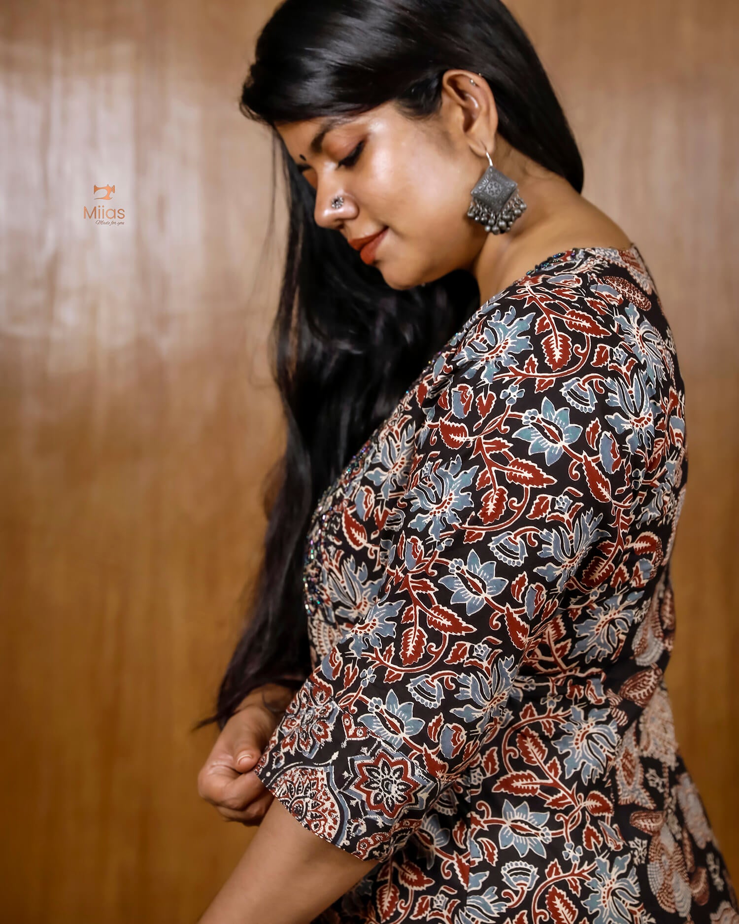 Printed Cotton 3-Panel Kurti with Mirror Work & Pocket