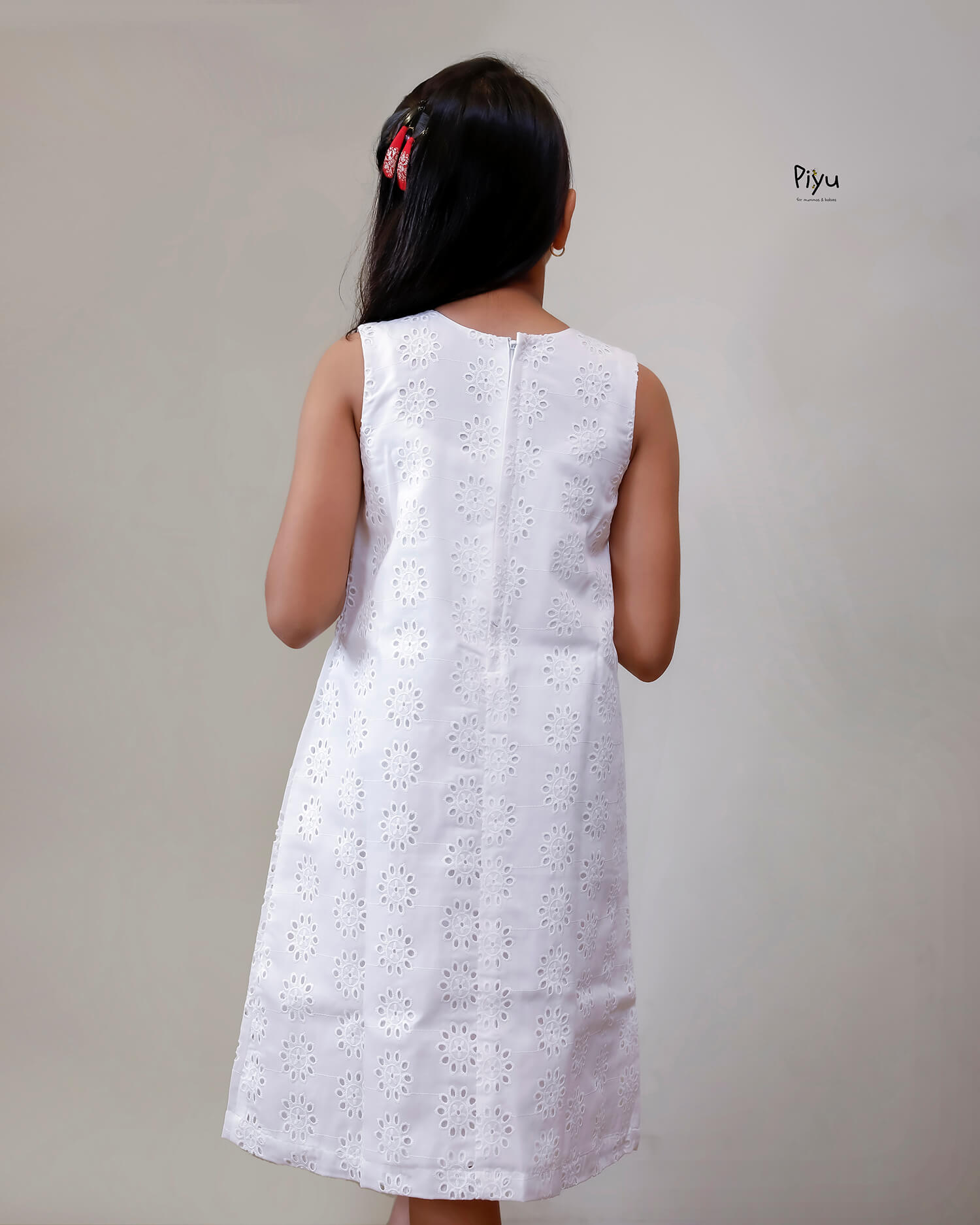 Cotton A-Line Kids Frock: Embroidered & Laced-White.