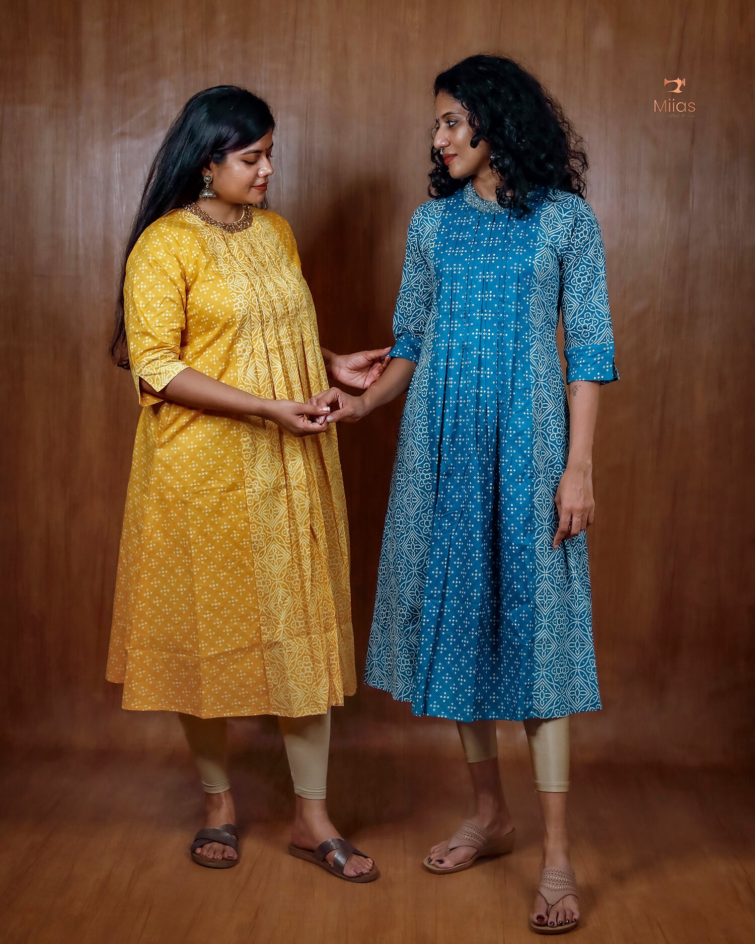 Printed Three Panel Kurti with Beaded Neck & Pocket
