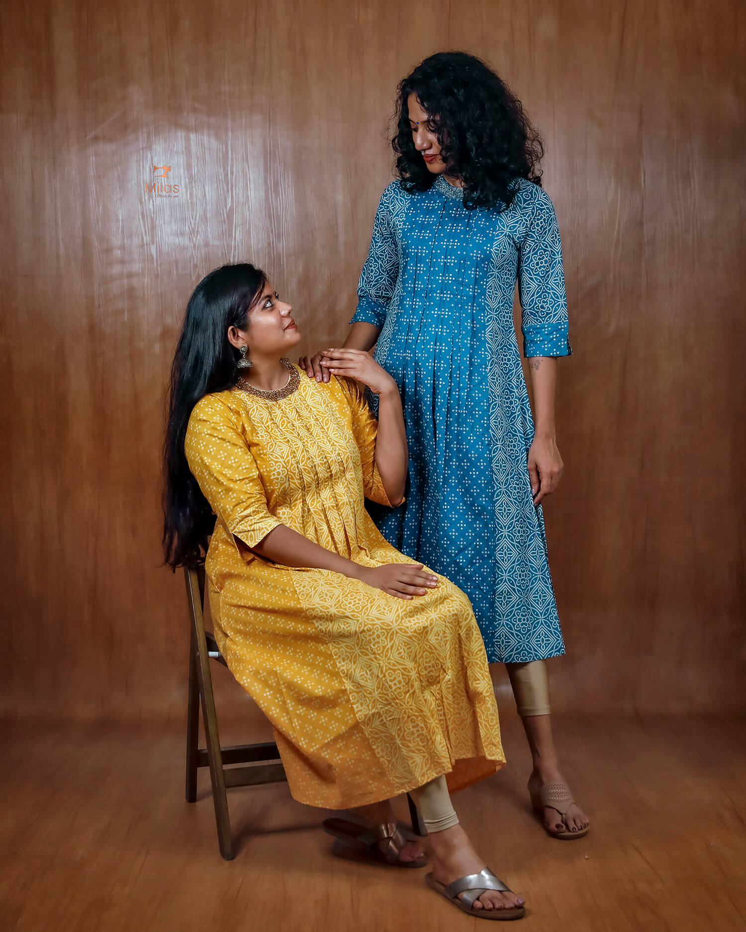 Printed Three Panel Kurti with Beaded Neck & Pocket