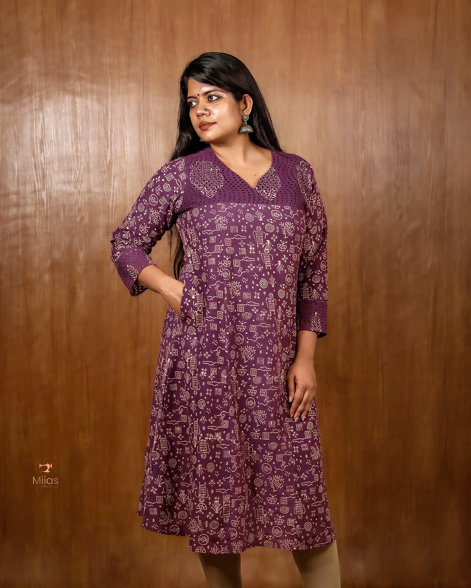 Hand Block Printed Cotton Kurti with Cutwork Detail