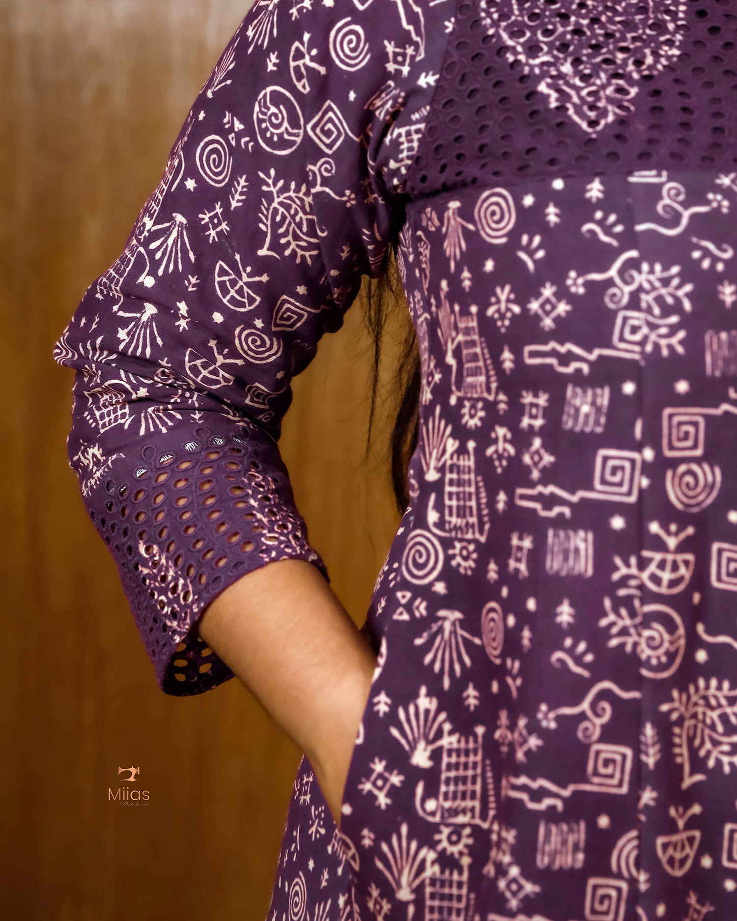 Hand Block Printed Cotton Kurti with Cutwork Detail
