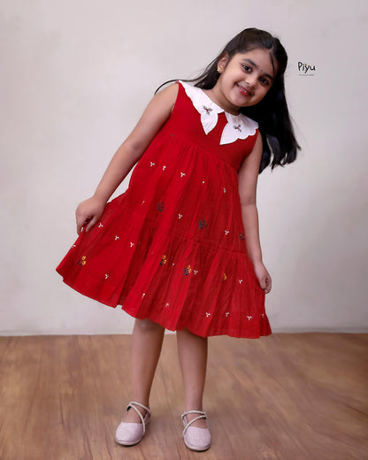 Embroidered Chanderi Silk Kids Frock, Festive Two-Layer Dress