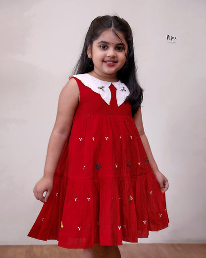Embroidered Chanderi Silk Kids Frock, Festive Two-Layer Dress