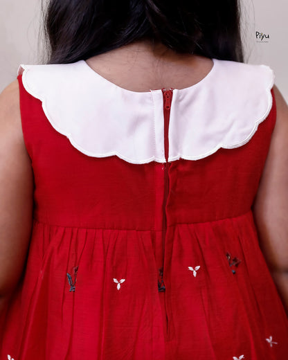 Embroidered Chanderi Silk Kids Frock, Festive Two-Layer Dress