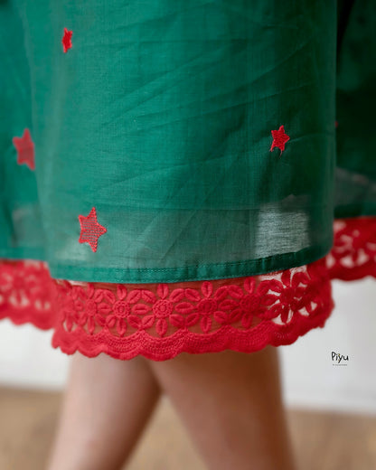 Mul Chanderi A-Line Frocks: Embroidered & Lace-Trimmed