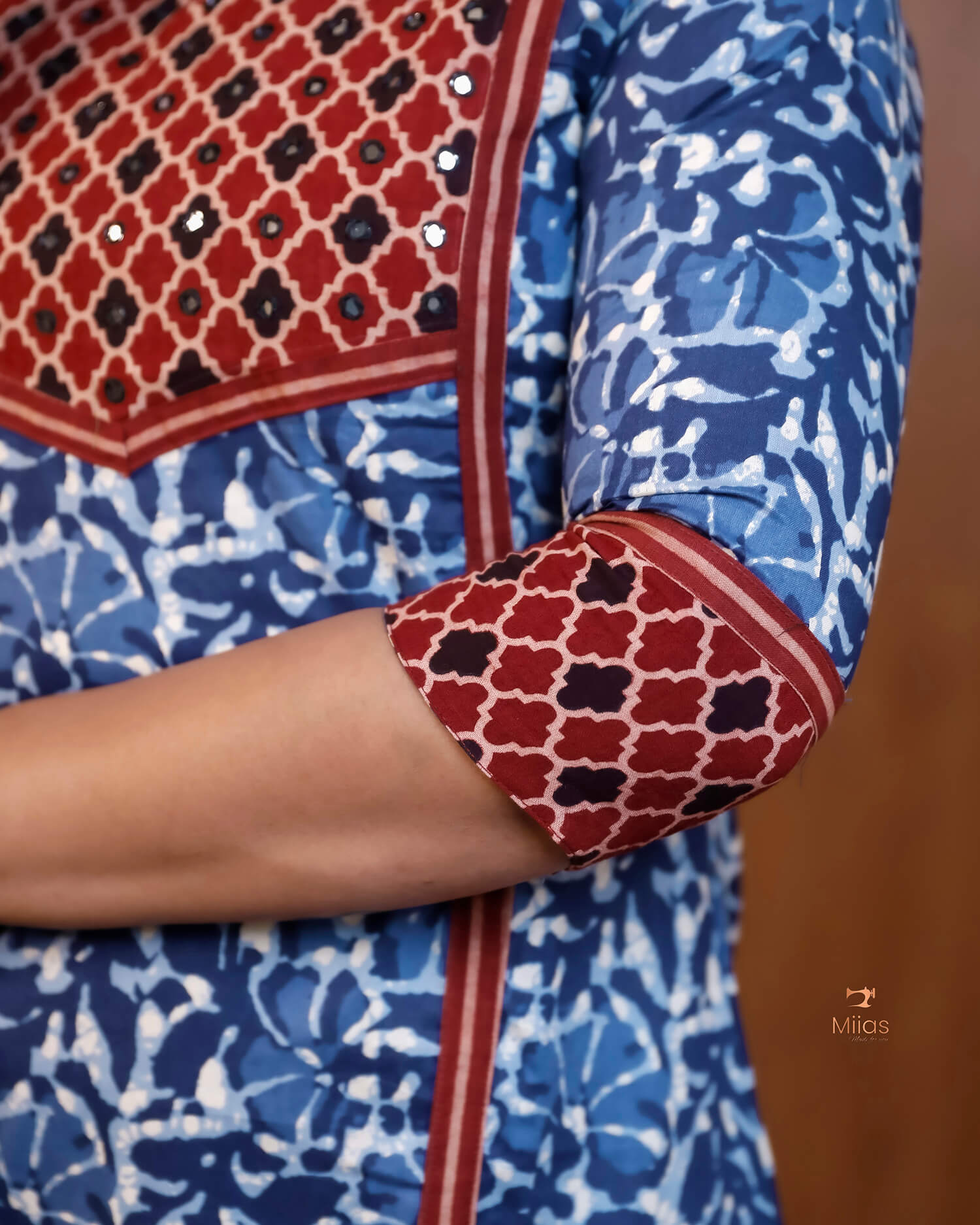 South Cotton Dress kurti with Ajrakh Patchwork & Mirror