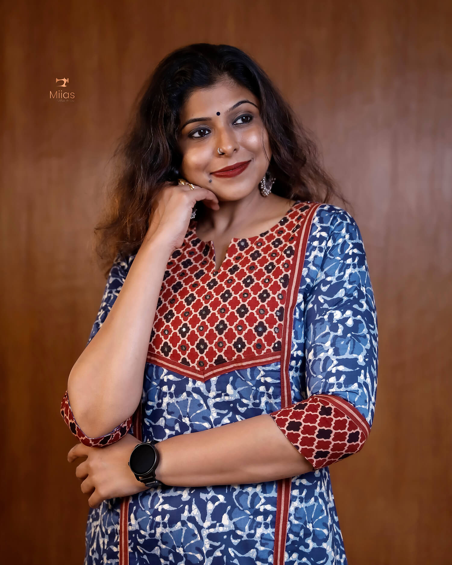 South Cotton Dress kurti with Ajrakh Patchwork & Mirror