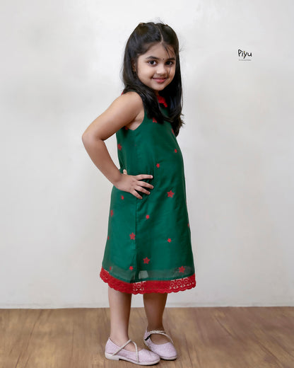 Mul Chanderi A-Line Frocks: Embroidered & Lace-Trimmed