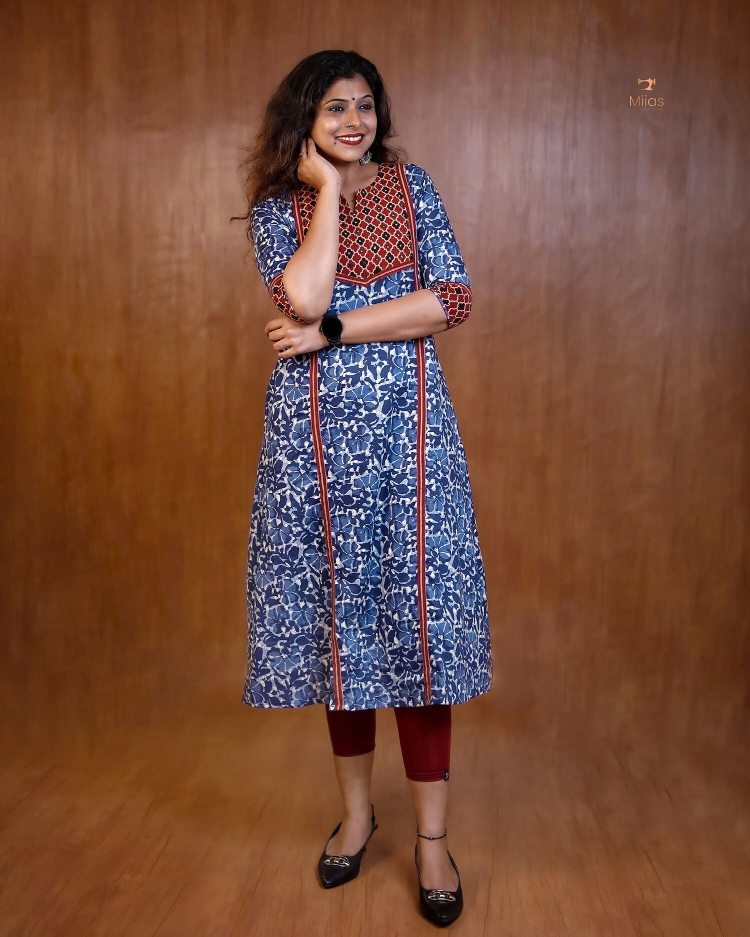 South Cotton Dress kurti with Ajrakh Patchwork & Mirror