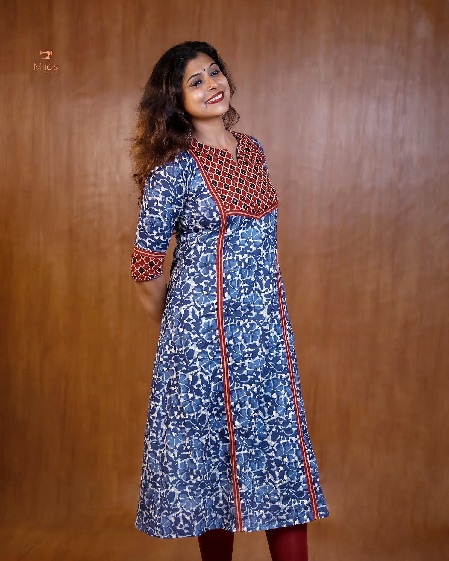 South Cotton Dress kurti with Ajrakh Patchwork & Mirror