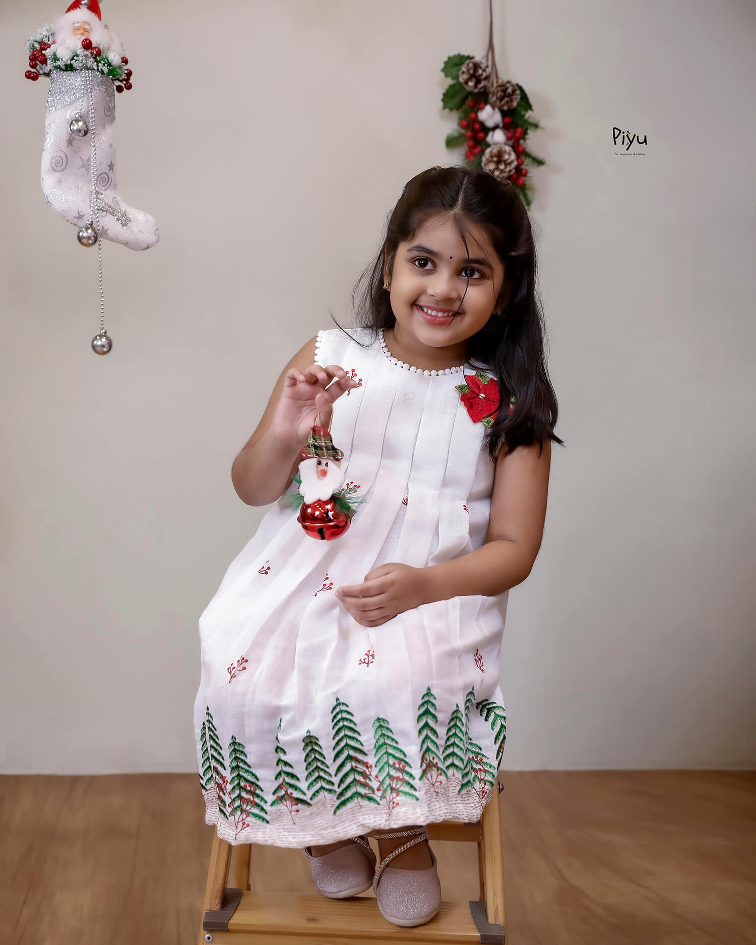 Linen Kids Frock: Embroidered Festive Sleeveless Dress