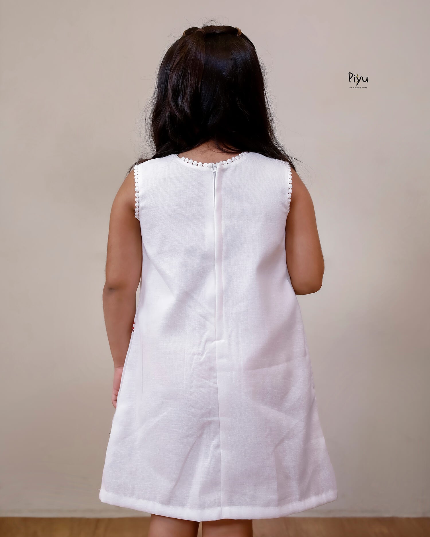 Linen Kids Frock: Embroidered Festive Sleeveless Dress