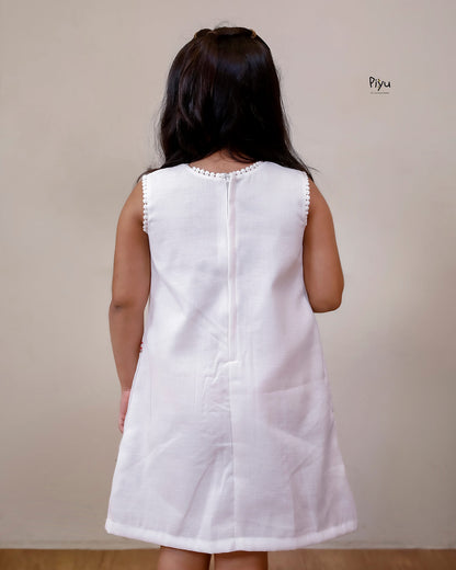 Linen Kids Frock: Embroidered Festive Sleeveless Dress