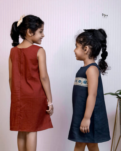 Cotton A-Line Frock with Contrast Print & Pintucks