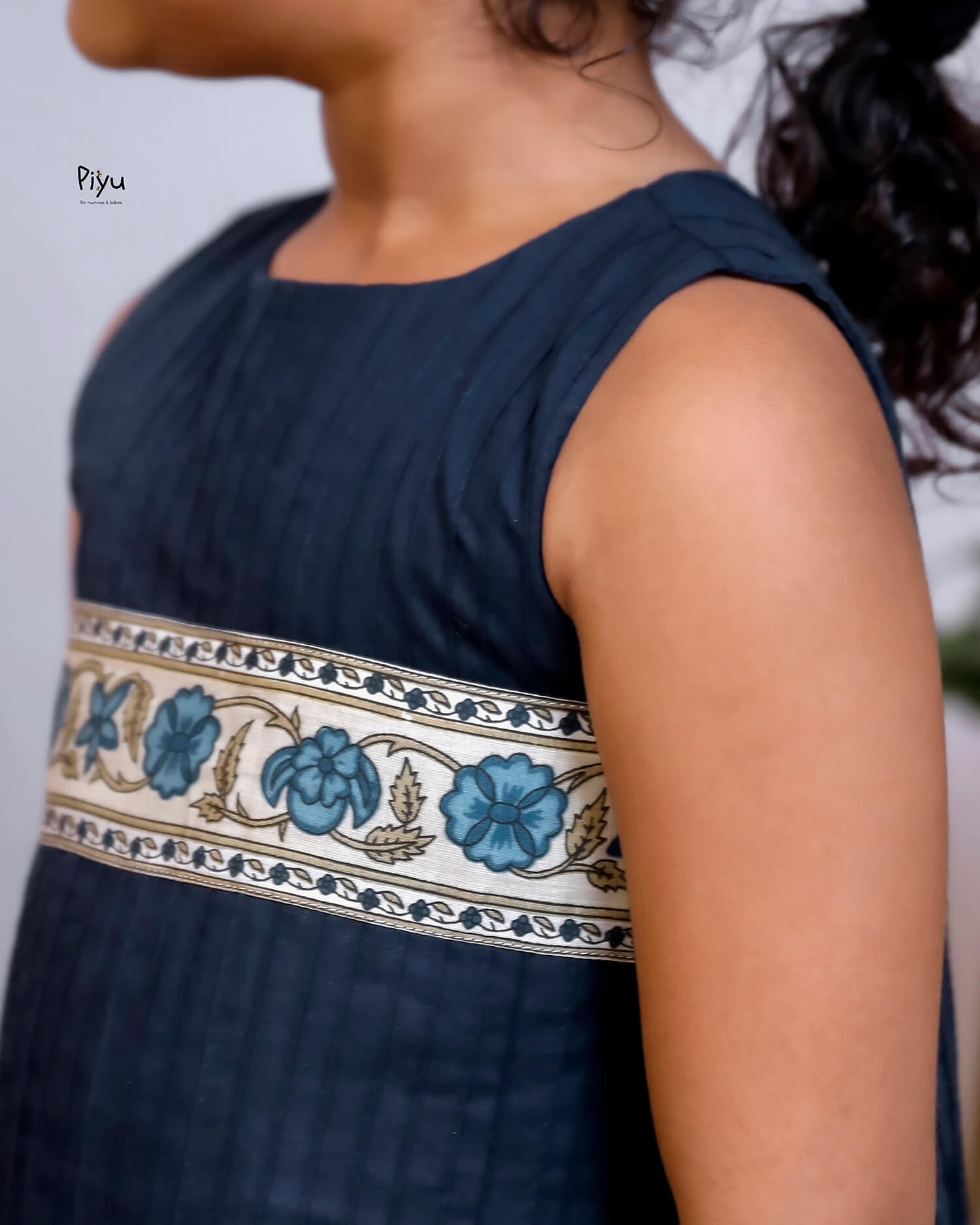 Cotton A-Line Frock with Contrast Print & Pintucks