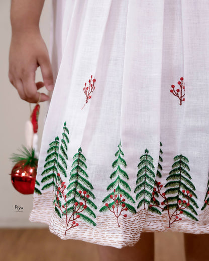 Linen Kids Frock: Embroidered Festive Sleeveless Dress