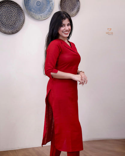 Vatican Two-Piece Set with Printed Chiffon Dupatta-Red.