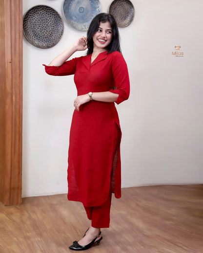 Vatican Two-Piece Set with Printed Chiffon Dupatta-Red.