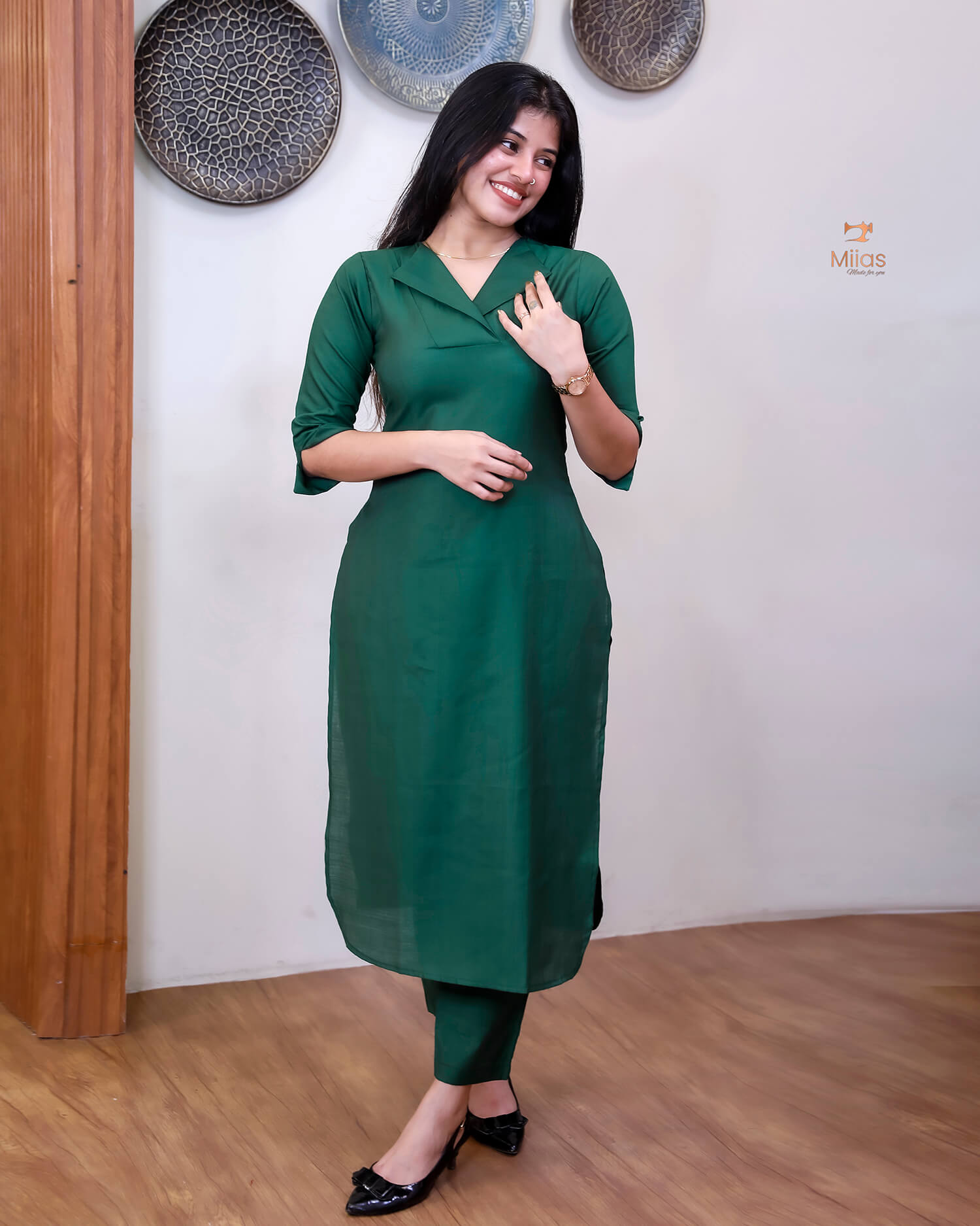 Vatican Two-Piece Set with Printed Chiffon Dupatta-Green.