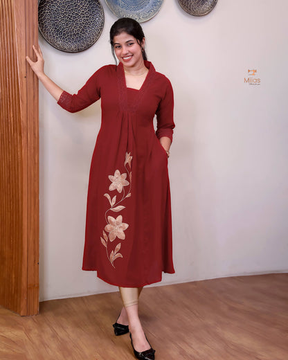 Rayon Cotton Dress Kurti | Stylish Three-Panel Cut & Pocket
