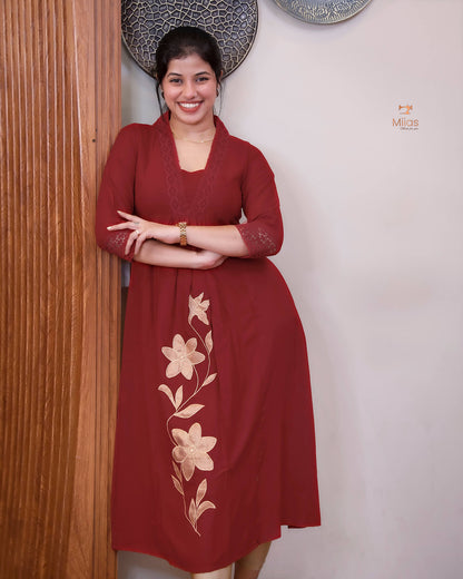 Rayon Cotton Dress Kurti | Stylish Three-Panel Cut & Pocket