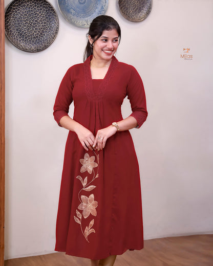 Rayon Cotton Dress Kurti | Stylish Three-Panel Cut & Pocket