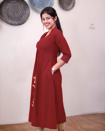 Rayon Cotton Dress Kurti | Stylish Three-Panel Cut & Pocket