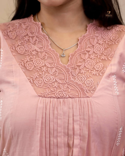 Mulchanderi Dress Kurti with Embroidered Panels