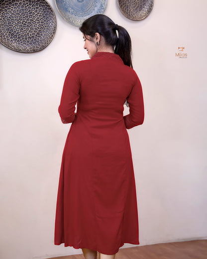 Rayon Cotton Dress Kurti | Stylish Three-Panel Cut & Pocket