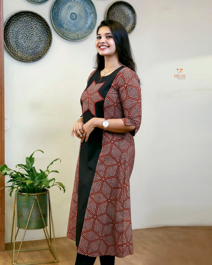 Ajrakh Kurti: Embroidered Cotton Pocket Dress