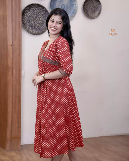 South Cotton Alia-Cut Dress Kurti, Modal Silk Trim