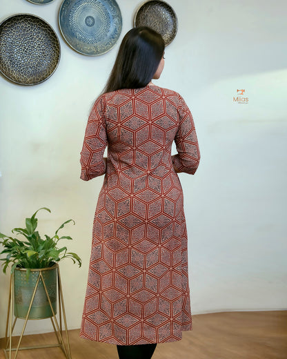 Ajrakh Kurti: Embroidered Cotton Pocket Dress