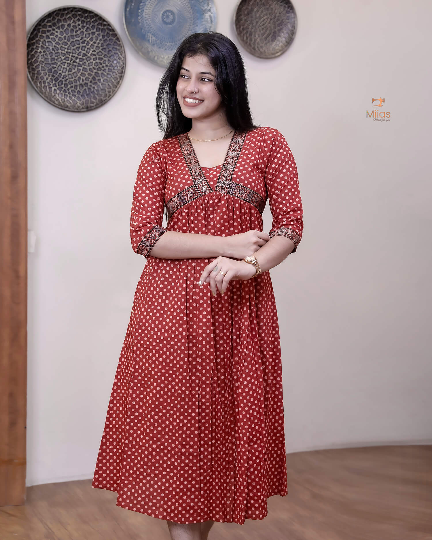 South Cotton Alia-Cut Dress Kurti, Modal Silk Trim