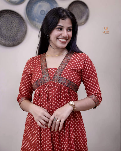 South Cotton Alia-Cut Dress Kurti, Modal Silk Trim