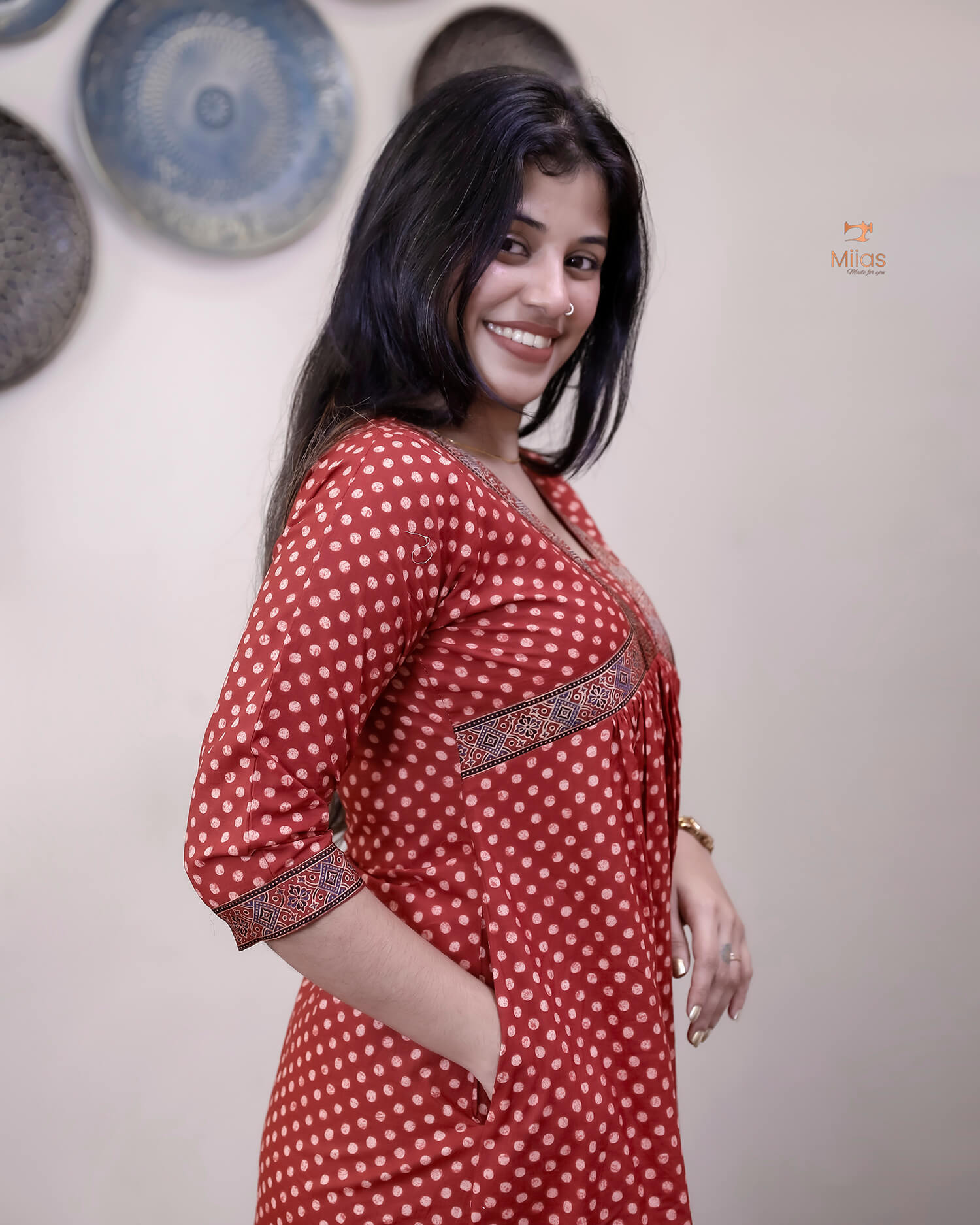 South Cotton Alia-Cut Dress Kurti, Modal Silk Trim